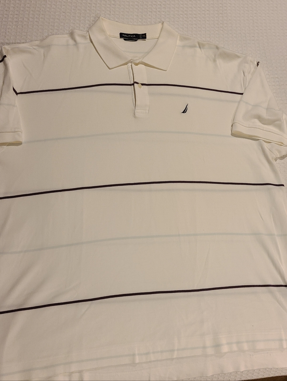Nautica Cream Polo with Navy Horizontal Stripes